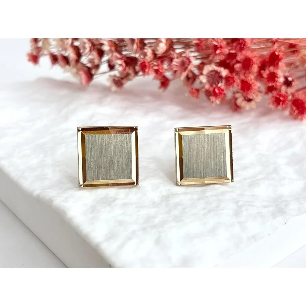 Rectangular Art Deco Inspired Textured 80's Retro Gold Toned Vintage Cuff Links